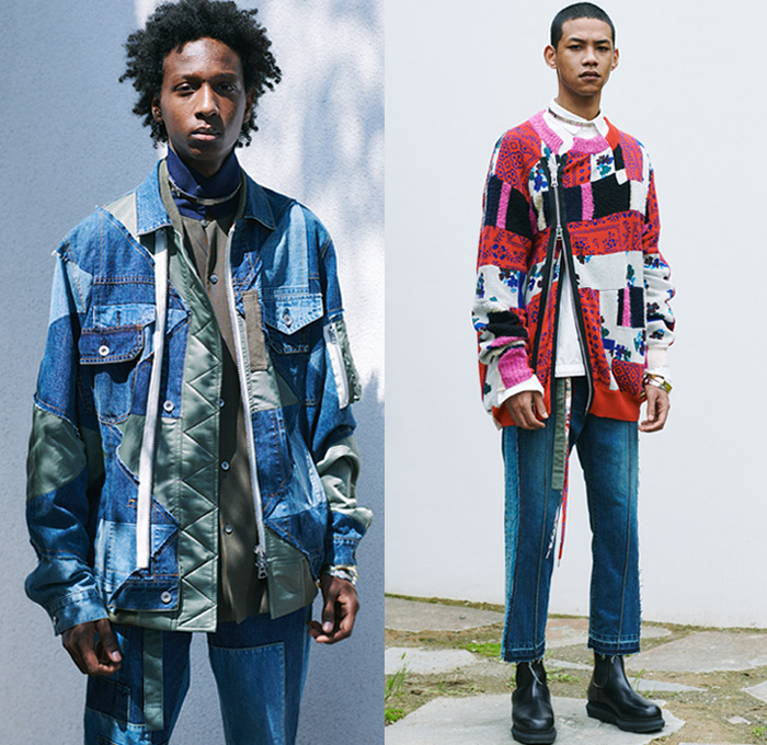 Sacai 2021 Spring Summer Mens Fashion Love Over Rules Hybrid Deconstructed Patchwork Tribal Knit Street Denim Jeans Observer 01